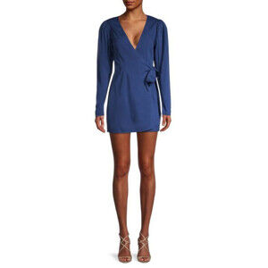 WeWoreWhat Women' Blanca Wrap Long Sleeve V Neck Dress In Blue Depths Size XS